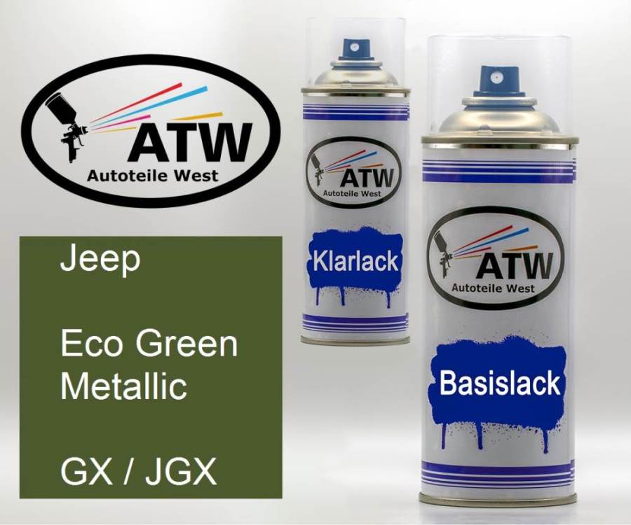 Jeep, Eco Green Metallic, GX / JGX: 400ml Sprühdose + 400ml Klarlack - Set, von ATW Autoteile West.